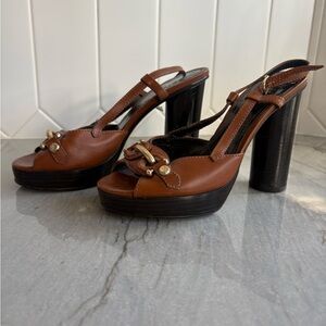 Burberry Brown Platform Heels with Gold Accents size 39.9